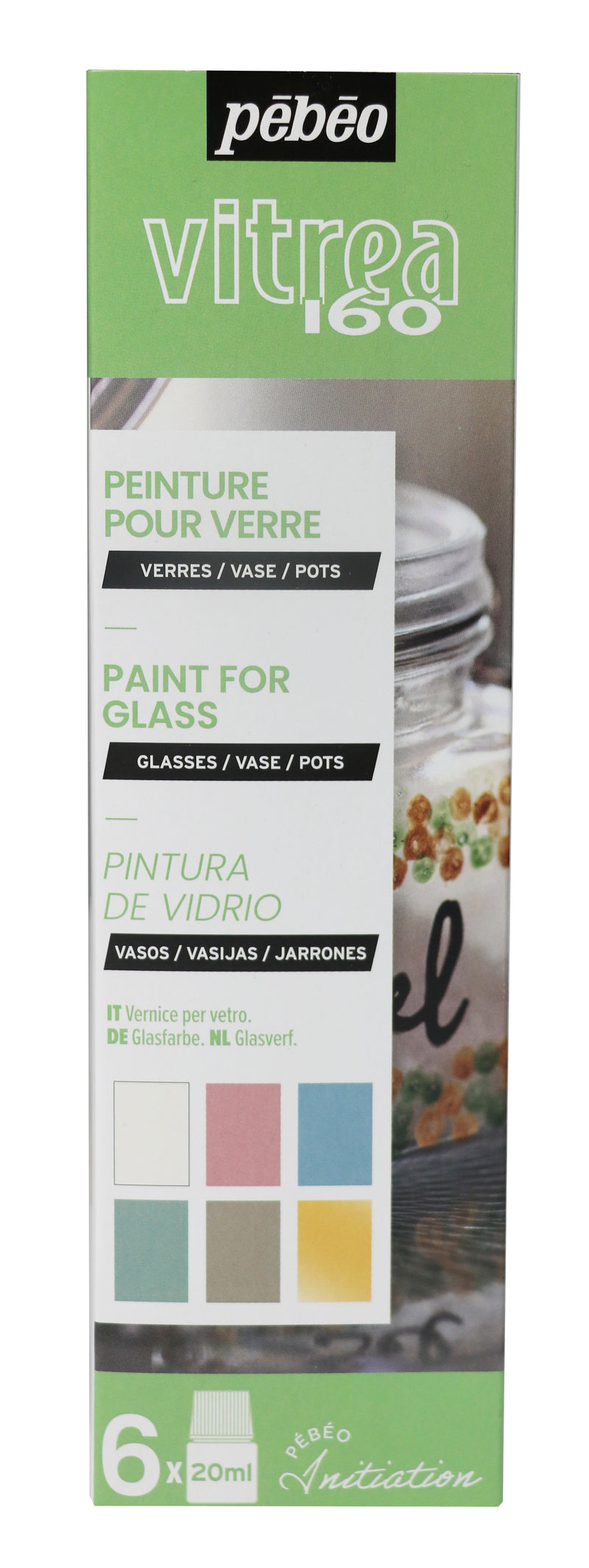 Pebeo Vitrea 160 Paints 20ml Pastel Set Of 6 Assorted Colours 