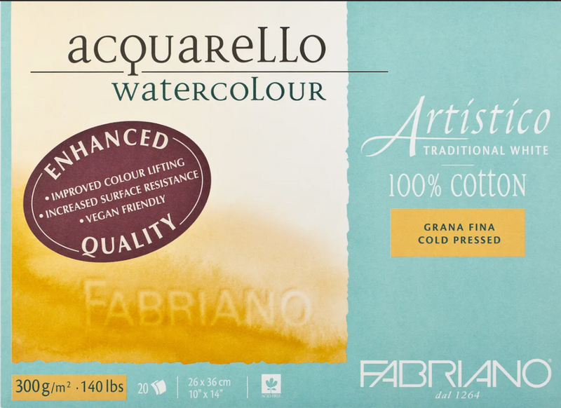 Fabriano Artistico Watercolour Enhanced Block 300gsm Cold Press Traditional White 20 Sheets