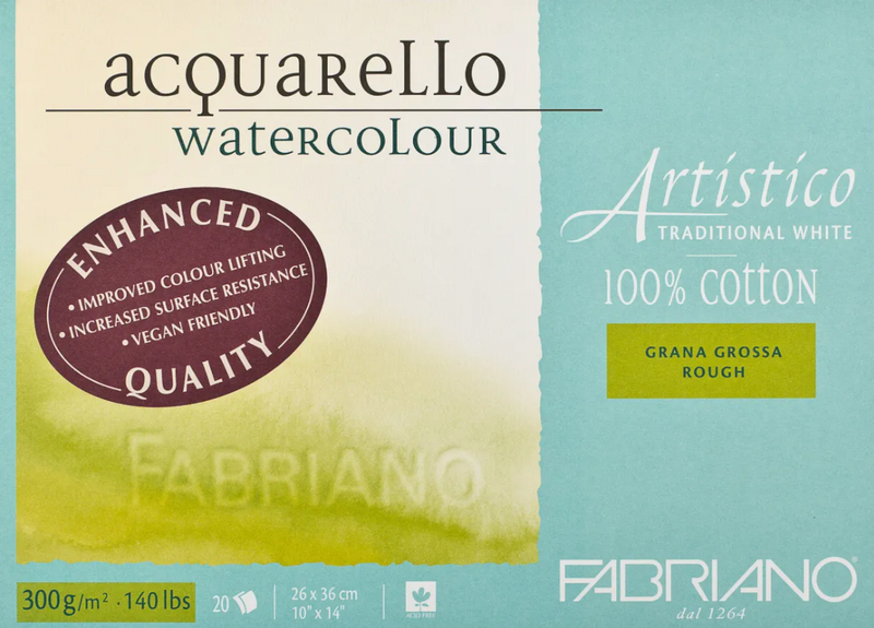 Fabriano Artistico Watercolour Enhanced Block 300gsm Rough Traditional White 20 Sheets