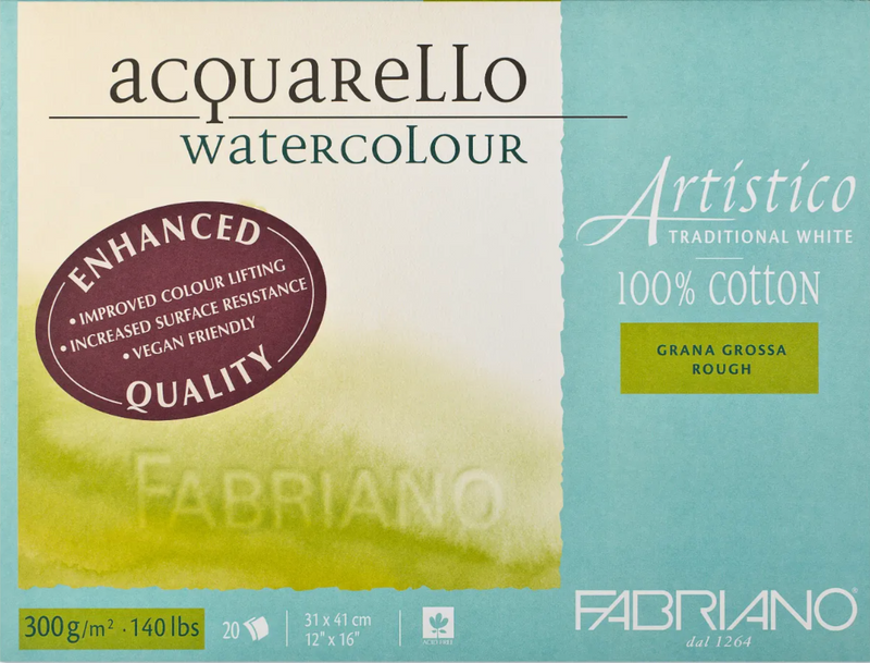Fabriano Artistico Watercolour Enhanced Block 300gsm Rough Traditional White 20 Sheets