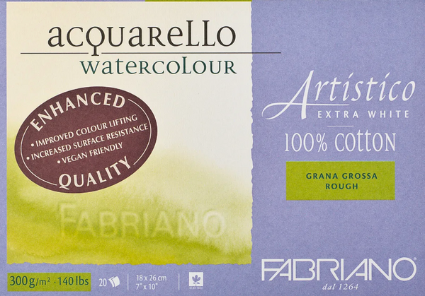Fabriano Artistico Watercolour Enhanced Block 300gsm Rough Extra White 20 Sheets#Dimensions_18X26CM