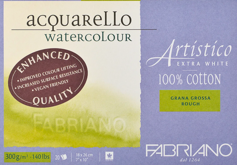 Fabriano Artistico Watercolour Enhanced Block 300gsm Rough Extra White 20 Sheets