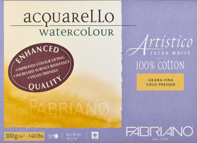 Fabriano Artistico Watercolour Enhanced Block 300gsm Cold Press Extra White 20 Sheets
