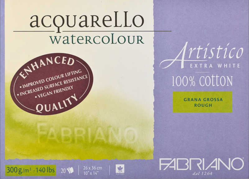 Fabriano Artistico Watercolour Enhanced Block 300gsm Rough Extra White 20 Sheets