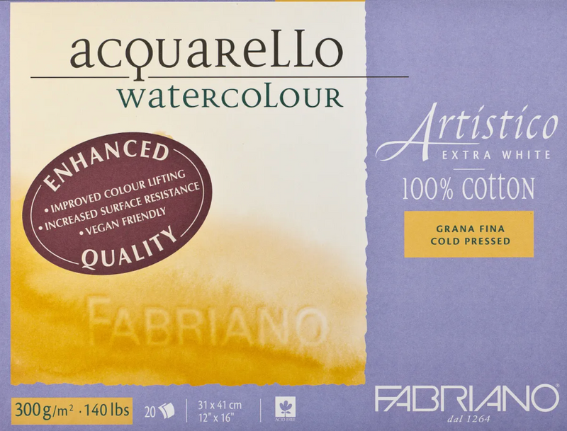 Fabriano Artistico Watercolour Enhanced Block 300gsm Cold Press Extra White 20 Sheets