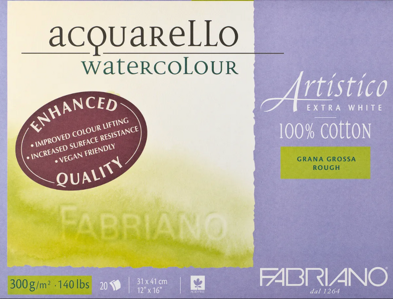 Fabriano Artistico Watercolour Enhanced Block 300gsm Rough Extra White 20 Sheets