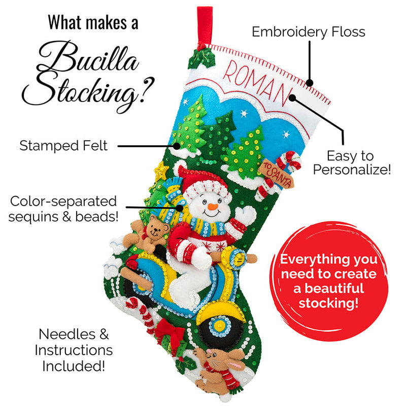 Bucilla 18" Applique Stocking Kit Santas Visit