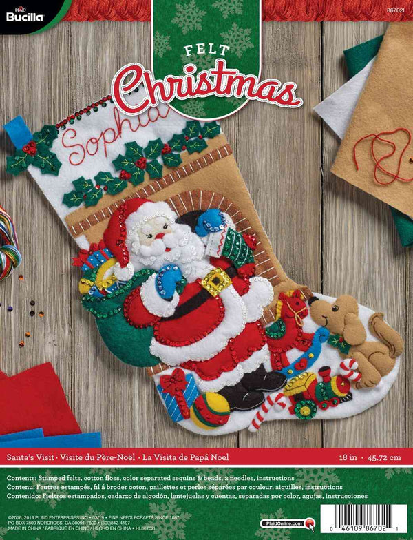 Bucilla 18" Applique Stocking Kit Santas Visit