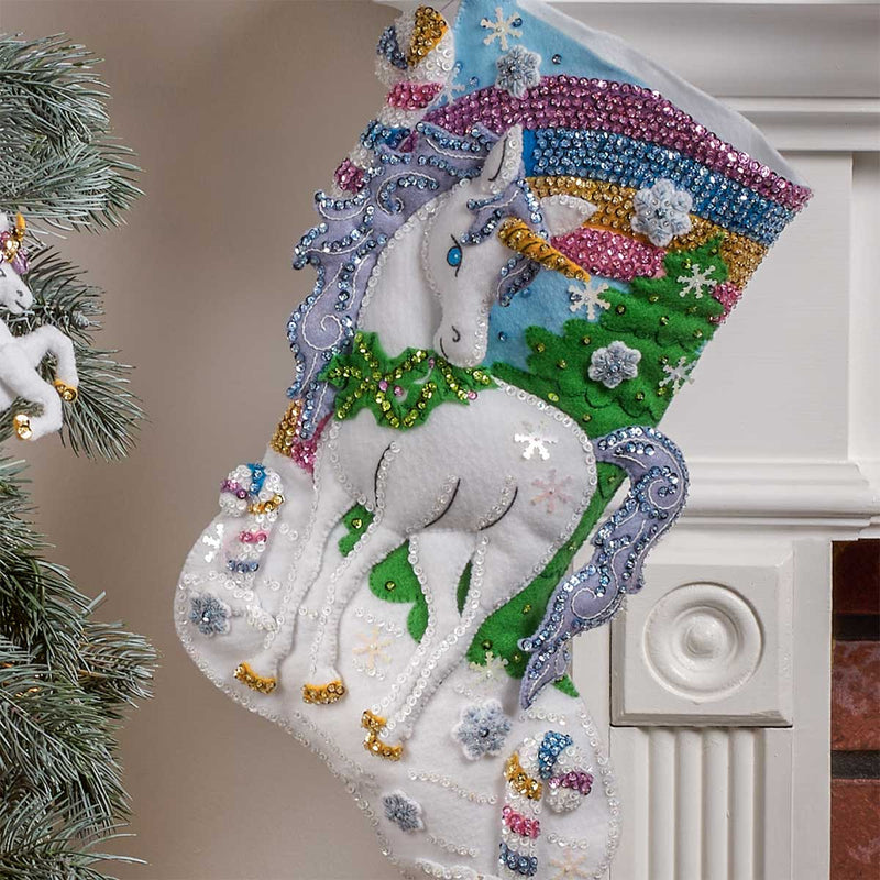 Bucilla 18" Applique Stocking Kit Santas Unicorn