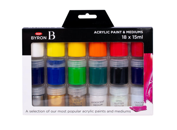 Jasart Byron Acrylic Paint & Mediums Pot Set of 18 Pieces