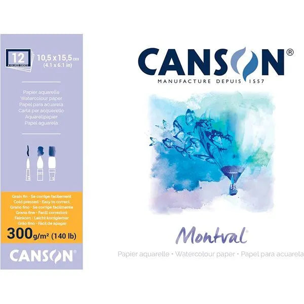 Canson Montval Cold Pressed 300gsm 12 Sheet Blocks#Size_10.5X15.5CM