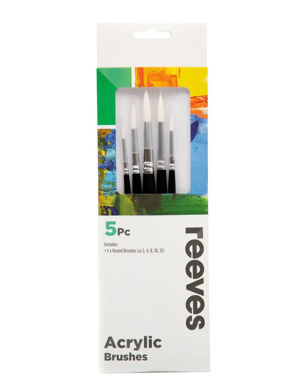 Reeves Acrylic White Synthetic Round Short Handle Brushes Set Of 5
