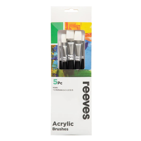 Reeves Acrylic White Synthetic Flat Short Handle Brushes Set of 5