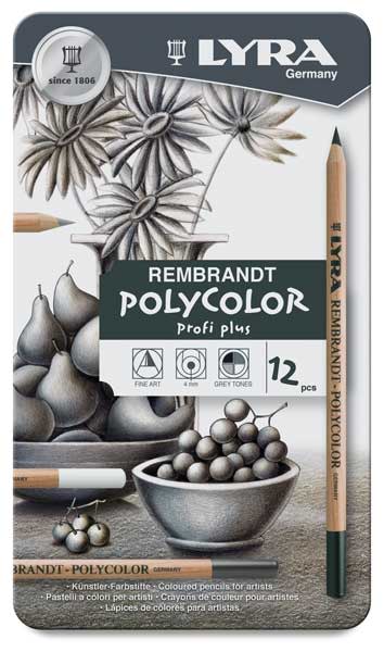 Lyra Rembrandt Polycolor Pencils Set of 12 Assorted Greys