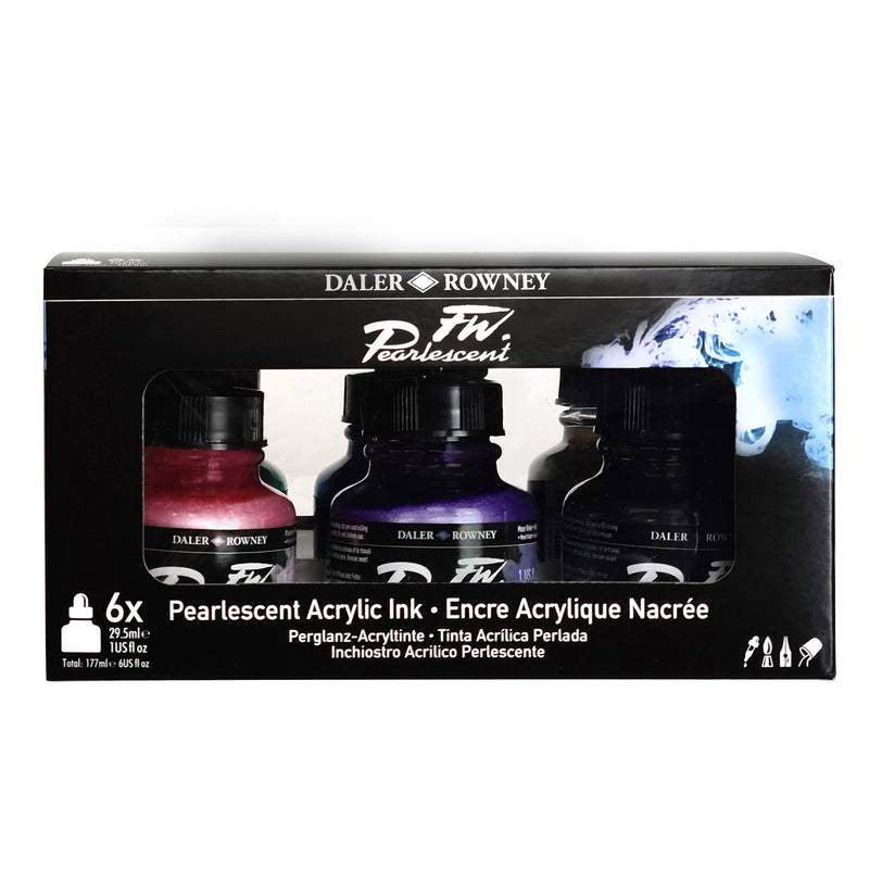 Daler Rowney FW 29.5ML Pearlescent Acrylic Inks Set of 6
