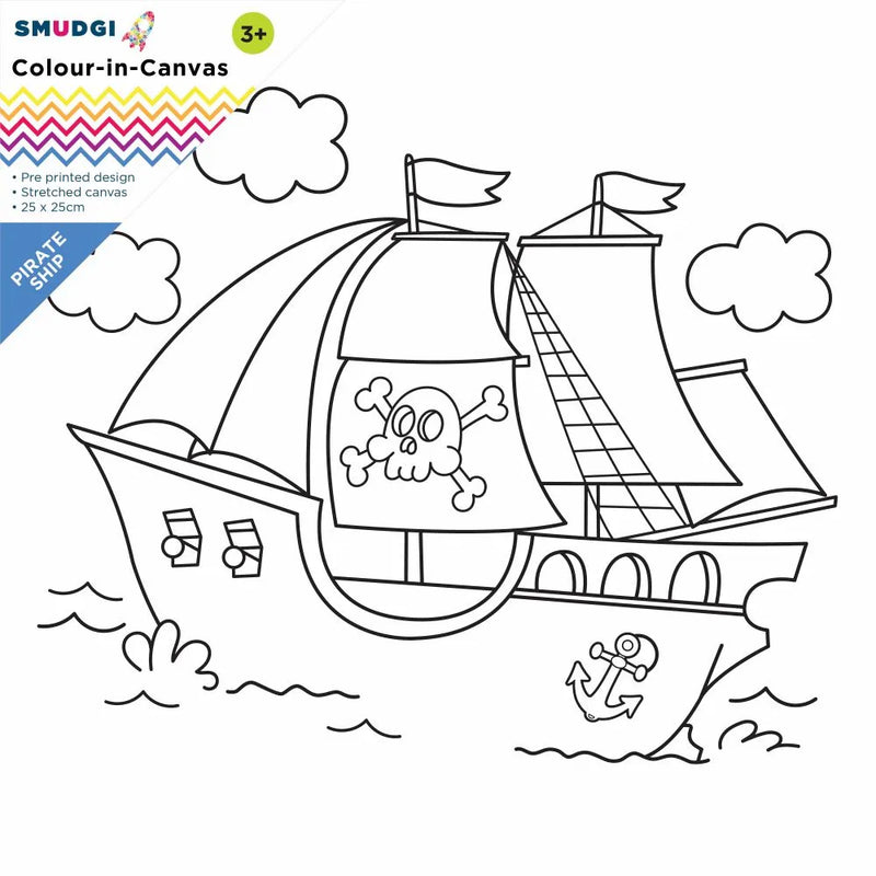 Smudgi 25X25CM Colouring Canvas Pirate Ship