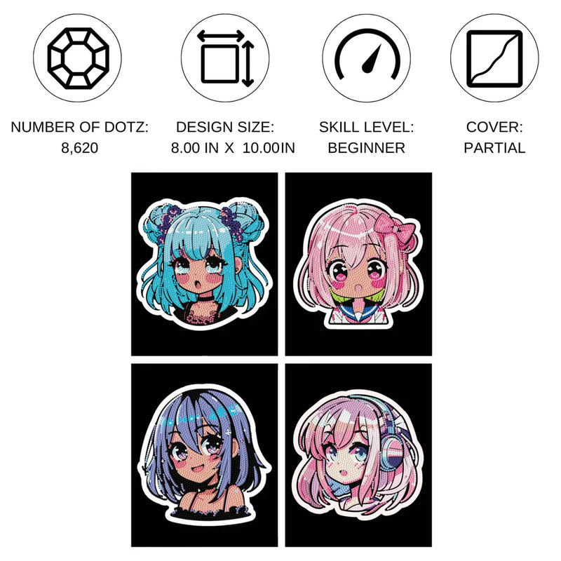 Diamond Dotz Dotzies Diamond Painting Kit FLOCK ANIME GIRLS