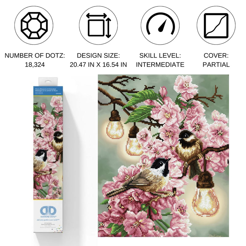 Diamond Dotz 16.5"x20.5" Diamond Painting Kit CHERRY BLOSSOMS & CHICKADEES 