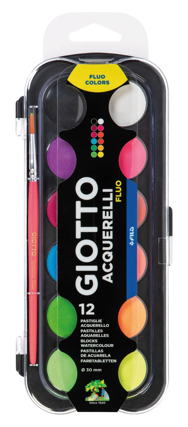 Giotto Aquarelli Tempera Neon Paint & Brush 12 Piece Set