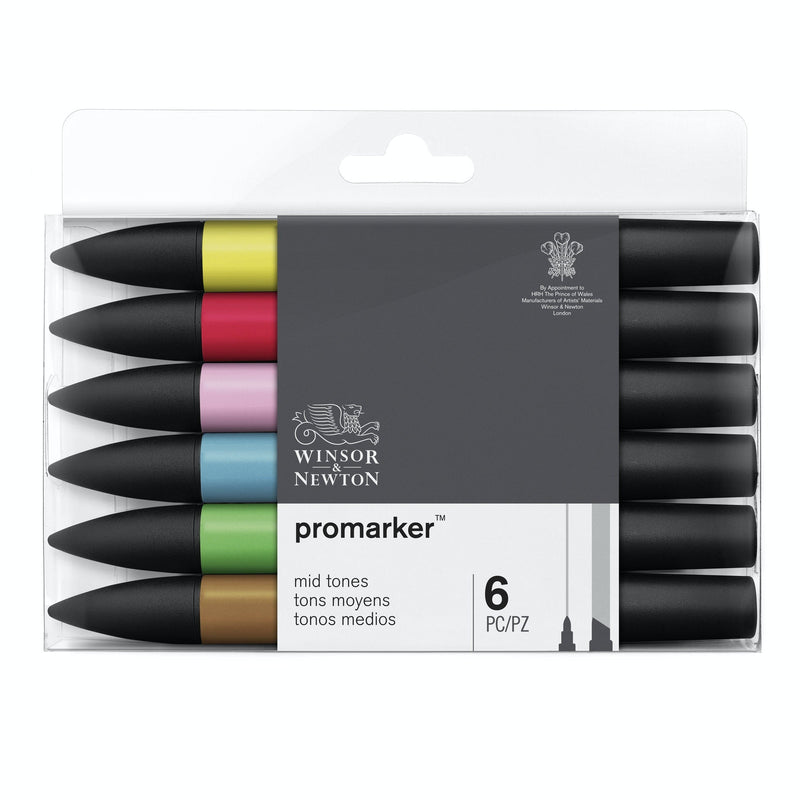 Winsor & Newton Promarker Set Of 6 Mid Tones