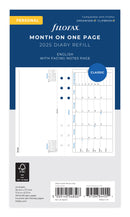 Filofax Classic Month To A Page With Notes Personal 2025 Refill