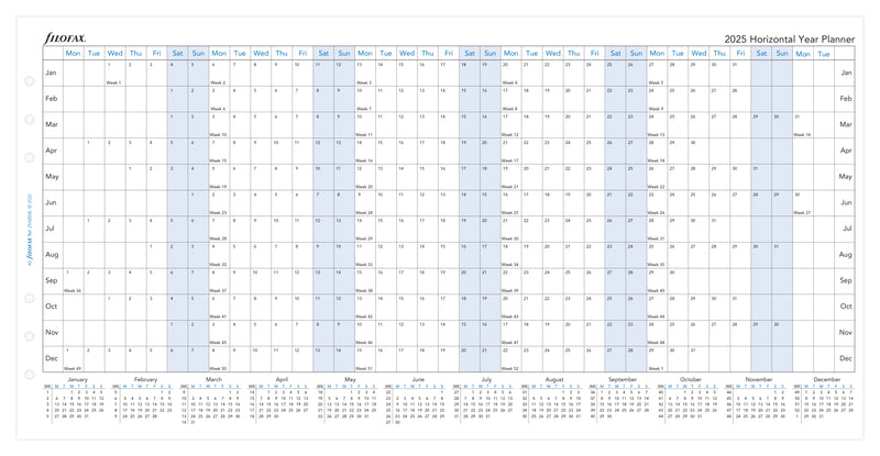 Filofax Year Planner Horizontal A5 2025 Refill