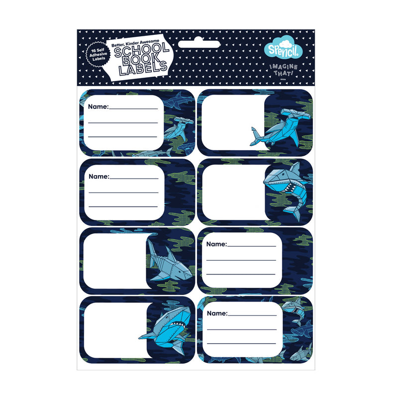 Spencil Robo Shark Name & Subject Lables Pack of 16