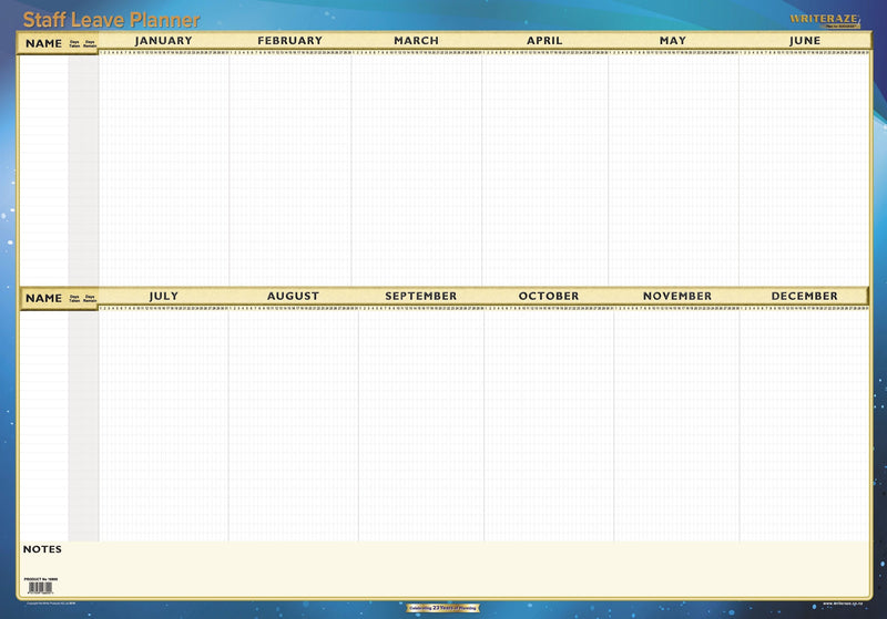 Writeraze Wallplanner Staff Leave Planner 700x1000mm Laminated