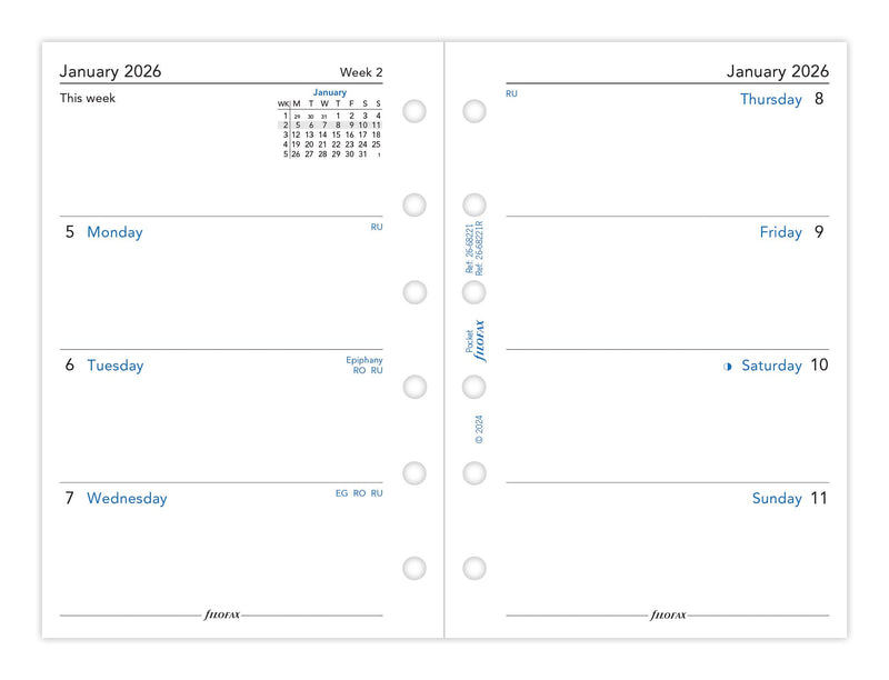 Filofax Refill Classic Week to View Pocket 2026