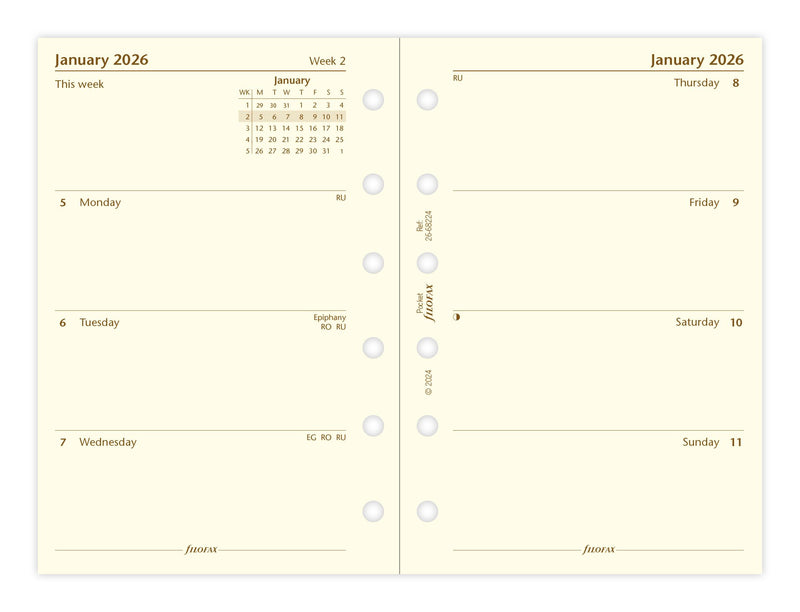Filofax Refill Classic Week to View Pocket Cotton Cream 2026