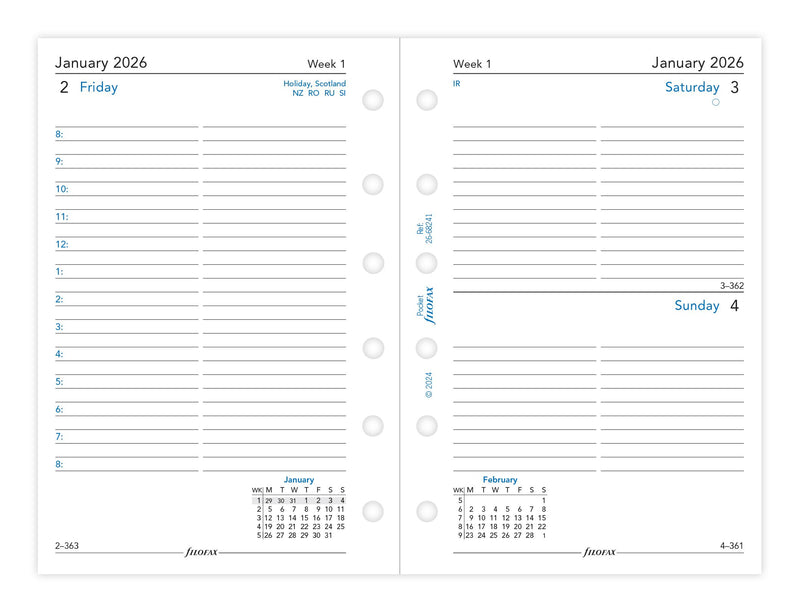 Filofax Refill Classic Day Per Page With Appts Pocket 2026