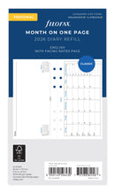Filofax Refill Classic Month To A Page With Notes Personal 2026