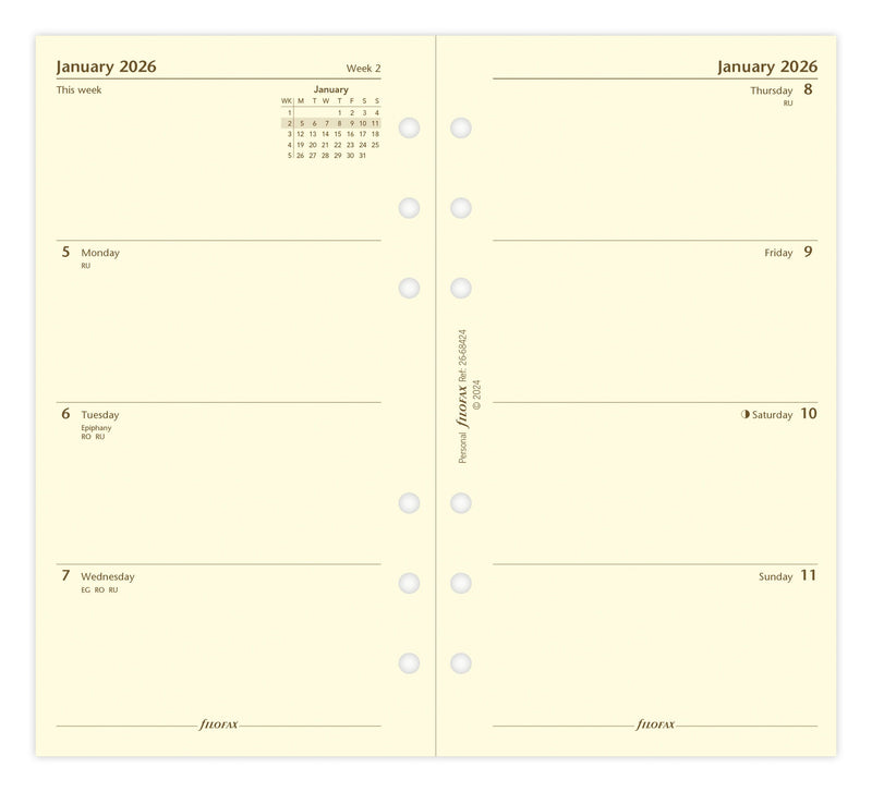 Filofax Refill Classic Week to View Personal Cotton Cream 2026