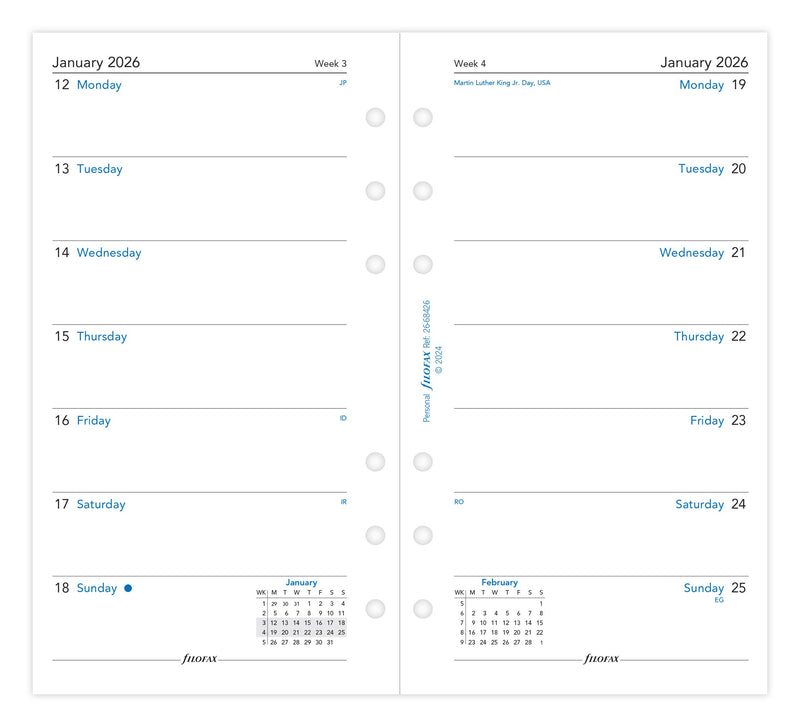 Filofax Refill Classic Week Per Page Personal 2026