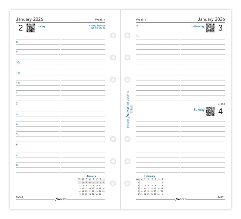 Filofax Refill Classic Day Per Page With Appts Personal 2026