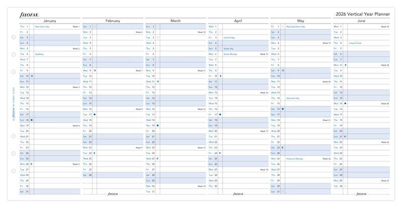 Filofax Refill Year Planner Vertical A5 2026