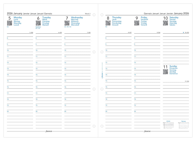 Filofax Refill Classic Week to View With Appts Vertical A4 ML 2026
