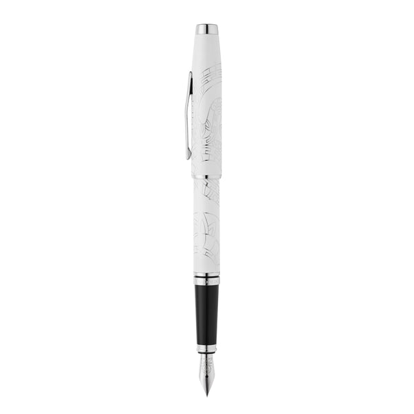 Cross Coventry Zodiac YOT Snake 2025 Pearl White Lacquer with Chrome Appts Medium Nib Fountain Pen