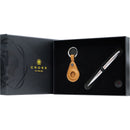 Cross Gift Set - Calais Chrome Ballpoint Pen & Mocha Saffiano Leather Smart Tracker Key Chain