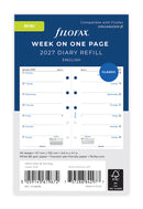 Filofax Organiser Refill Classic Week Per Page Mini 2027