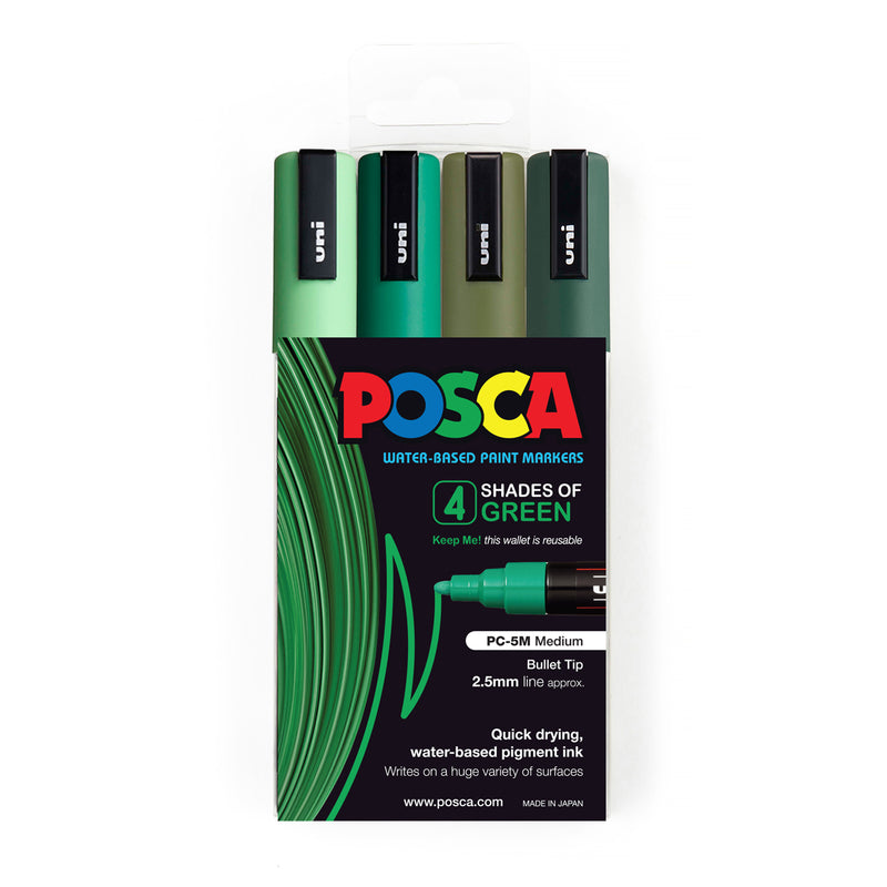 Uni Posca PC-5M 1.8-2.5mm Medium Bullet Shades of Green Markers Pack of 4