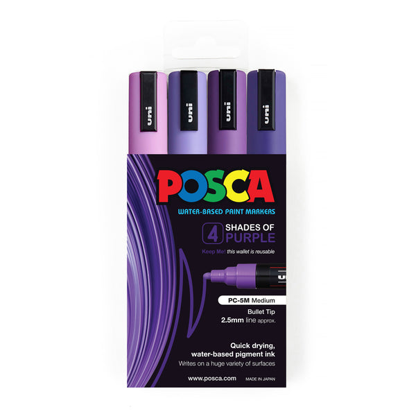 Uni Posca PC-5M 1.8-2.5mm Medium Bullet Shades of Purple Markers Pack of 4