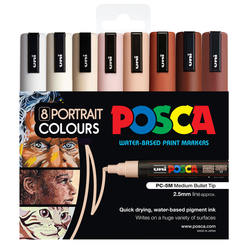 Uni Posca PC-5M 1.8-2.5mm Medium Bullet Portrait Markers Pack of 8