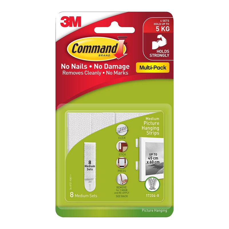Command Medium White Picture Hanging Strips Pack of 8 Sets