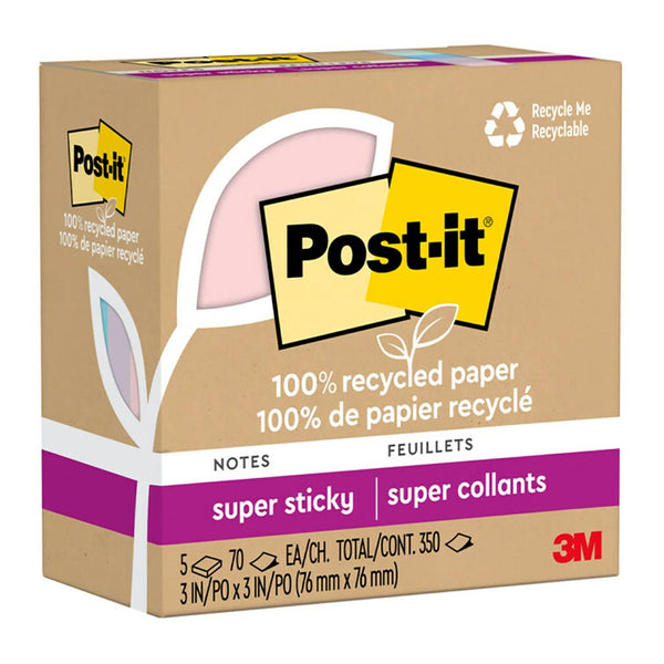 Post-it 100 Recycled 76x76mm Wanderlust Super Sticky Notes Pack of 5