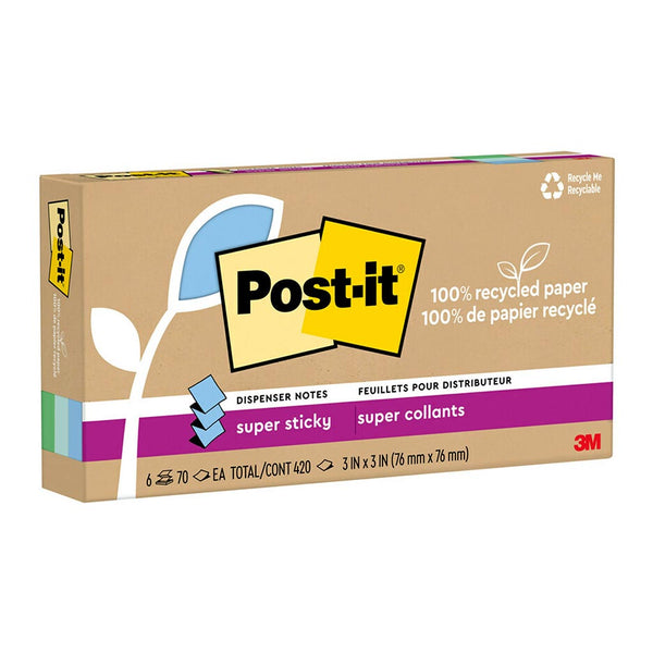 Post-it 100 Recycled 76x76mm Oasis Super Sticky Pop Up Notes Pack of 6