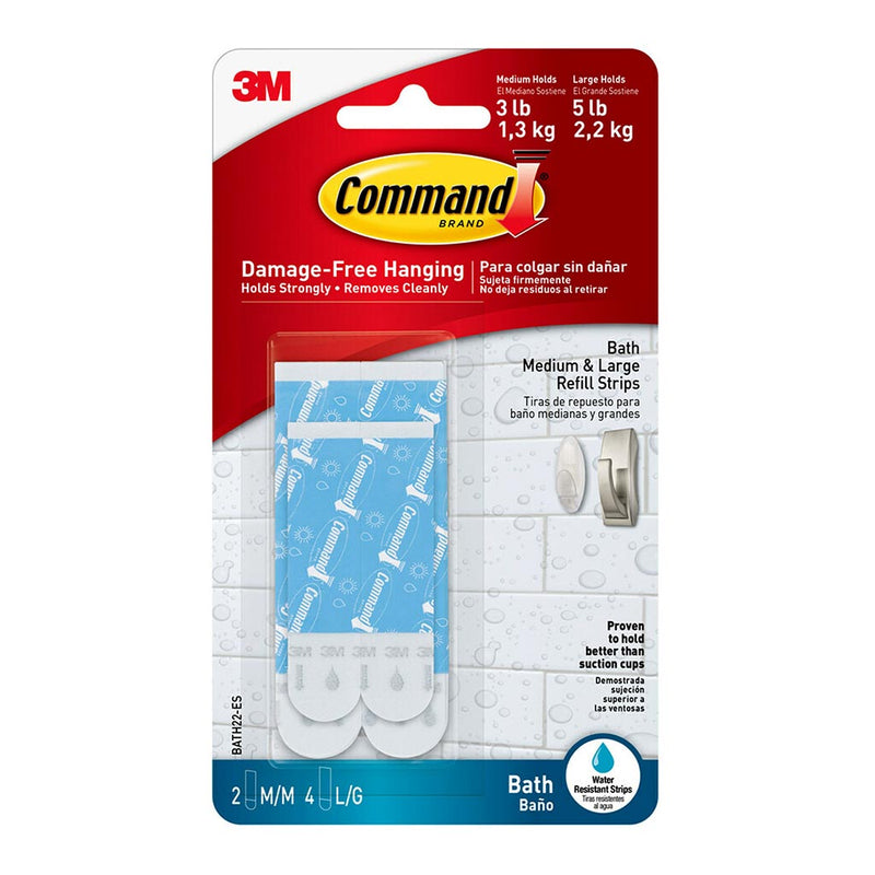 Command Bathroom Medium Large Refill Strips Pack of 6