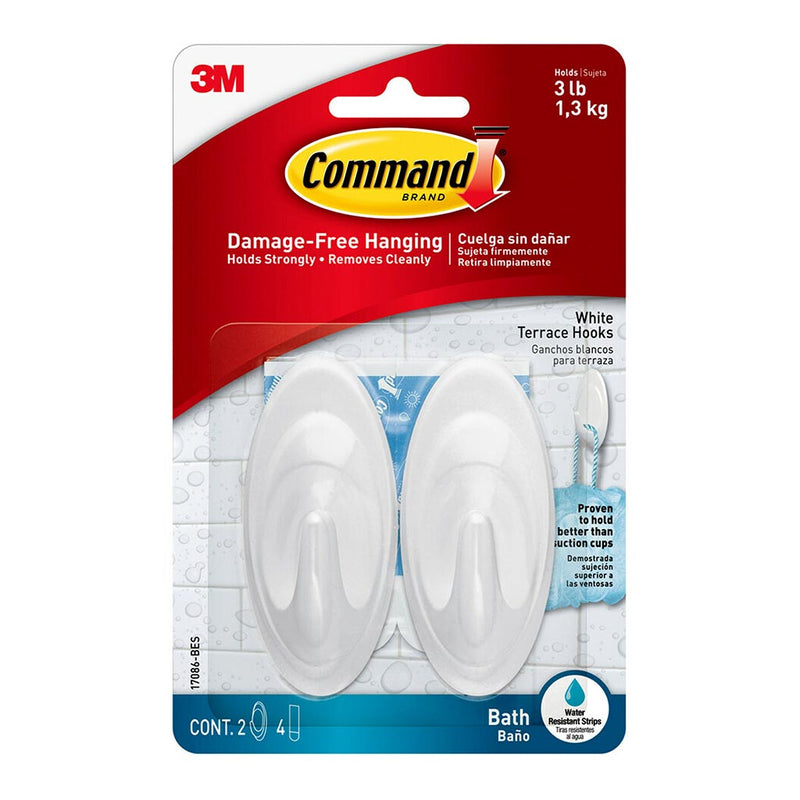 Command Medium White Bathroom Hook Pack of 2
