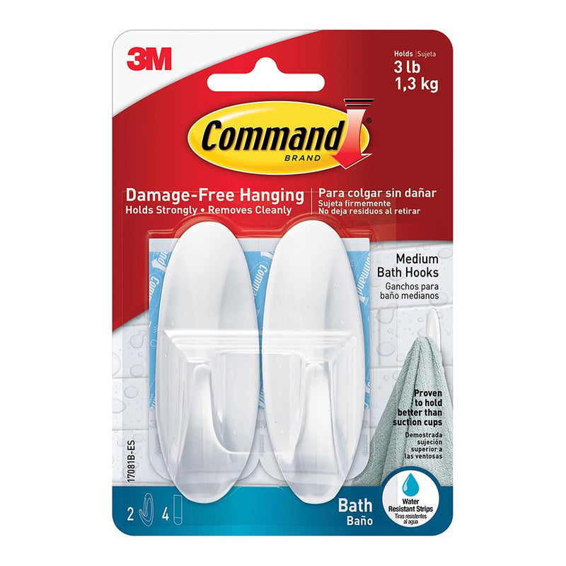 Command Medium White Bathroom Hook Pack of 2
