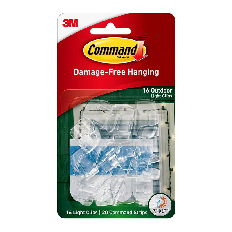 Command Outdoor Clear Light Clips Pack of 16